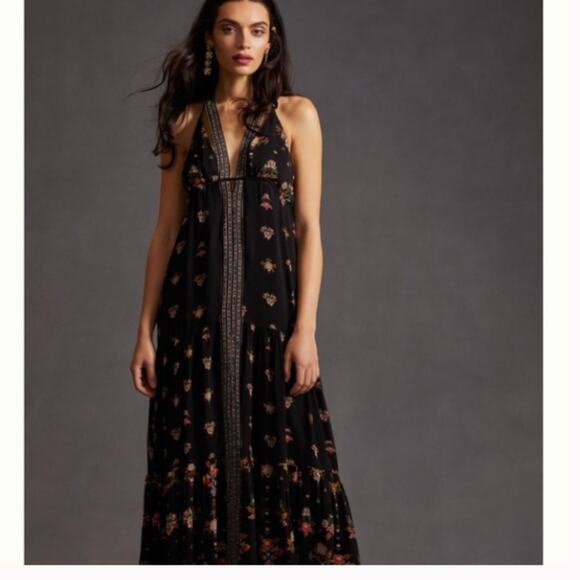 Anthropologie V Neck Floral Sleeveless Black Maxi Dress Small - Picture 9 of 9